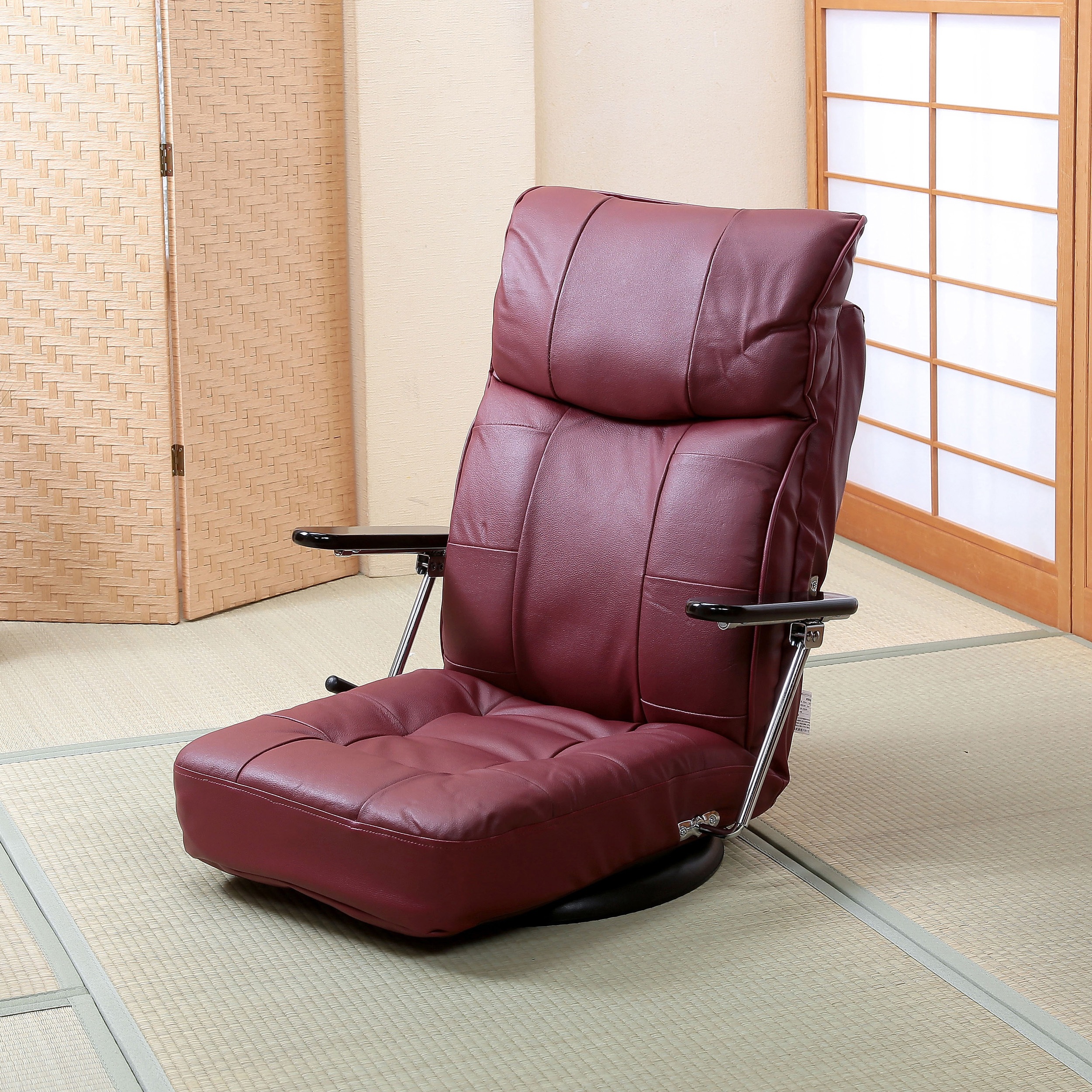 ソフトレザー 高級 回転式 リクライニング おしゃれ 座椅子 ワインレッド ソフトレザー 高級 回転式 リクライニング おしゃれ 座椅子