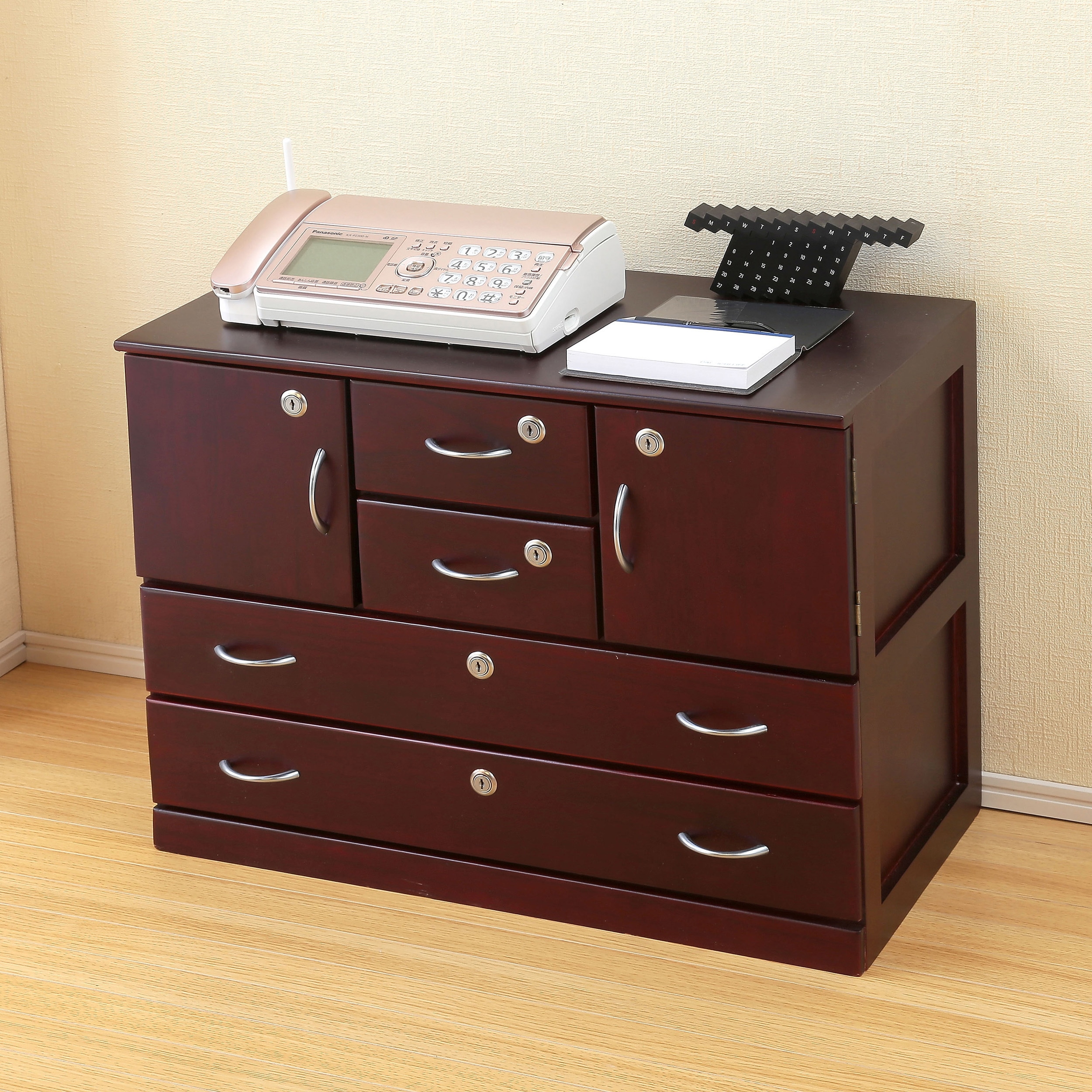 TAN-246 全段鍵付きチェスト横型 Vita ウォールナット色 高さ475mm幅630mm奥行343mm  TAN-246 12,946円