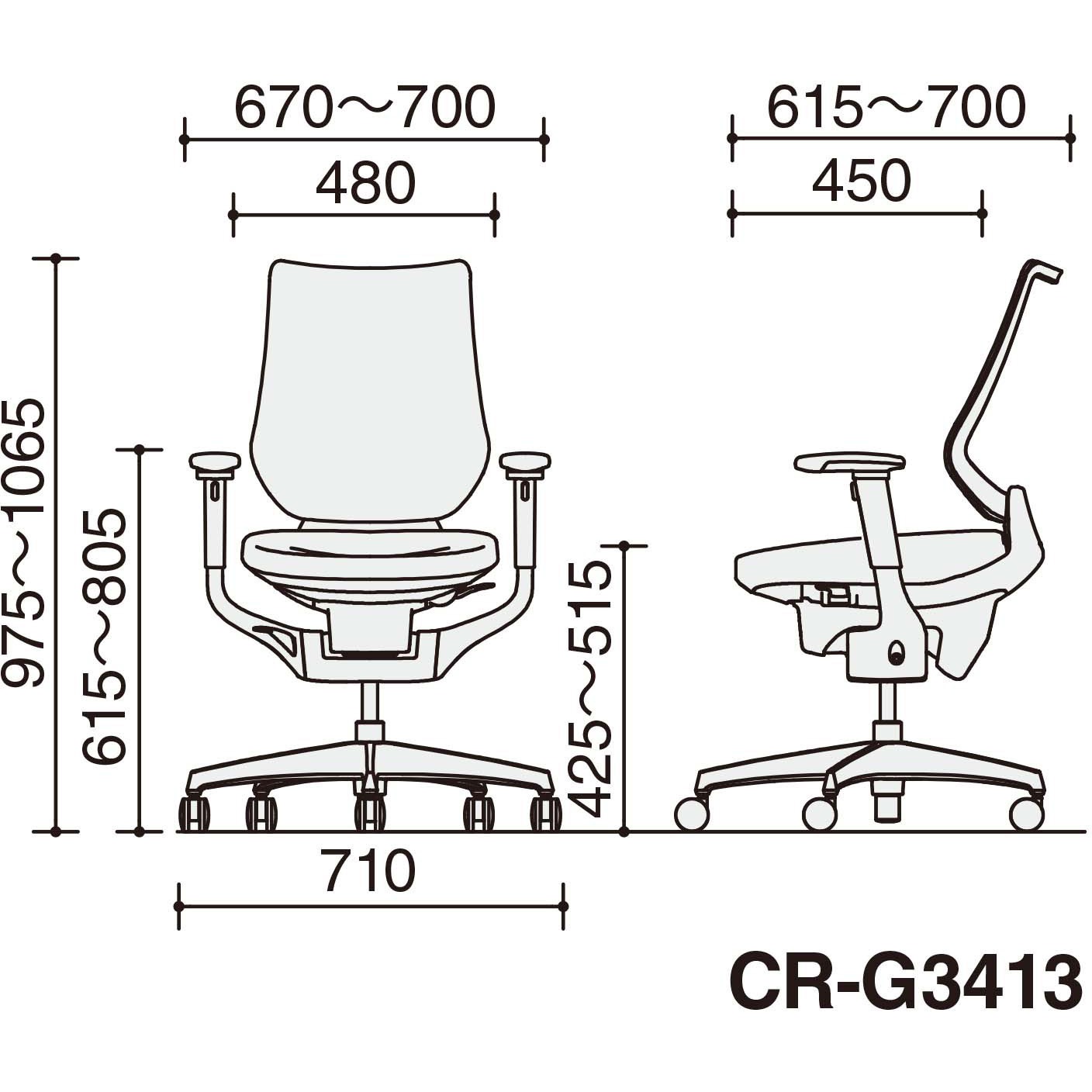 CR-G3413E6G4M6-WN オフィスチェアー ing バーチカルタイプ ブラック