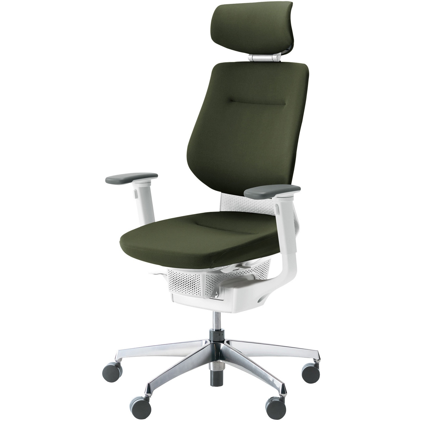 CR-GA3215E1G4Q6-W オフィスチェアー ing ヘッドレスト アルミポリッシュ脚(配送・組立サービス付き) コクヨ 可動肘 カーペット用キャスター ホワイトグレー   CR-GA3215E1G4Q6-W