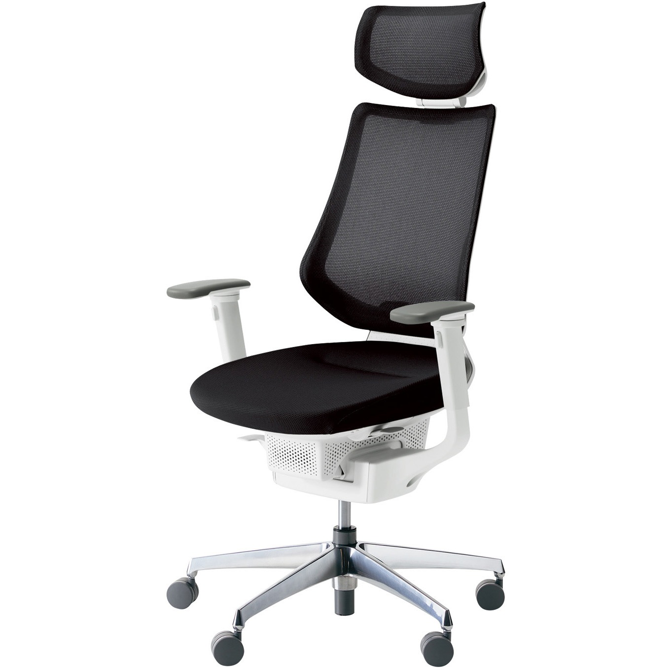 CR-GA3415E1G4B6-W オフィスチェアー ing ヘッドレスト アルミポリッシュ脚(配送・組立サービス付き) コクヨ 肘掛あり カーペット用キャスター   CR-GA3415E1G4B6-W