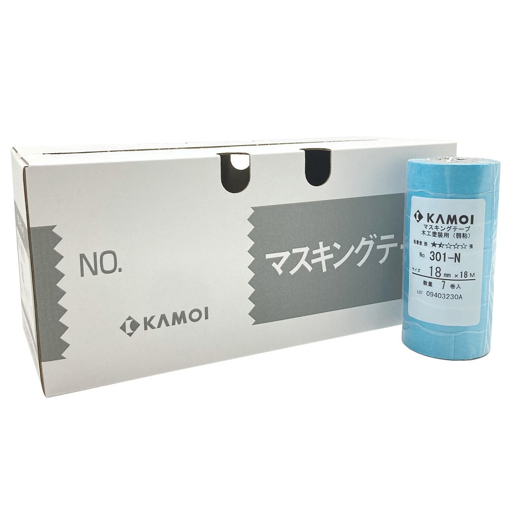 301N18 和紙粘着テープ 301N カモ井加工紙 青色 幅18mm 1箱(70巻×1箱)