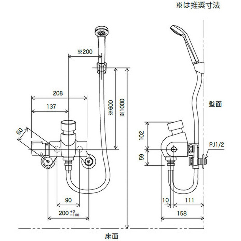 KF3040NF2 自閉式サーモスタットシャワー 1個 KVK 【通販モノタロウ】