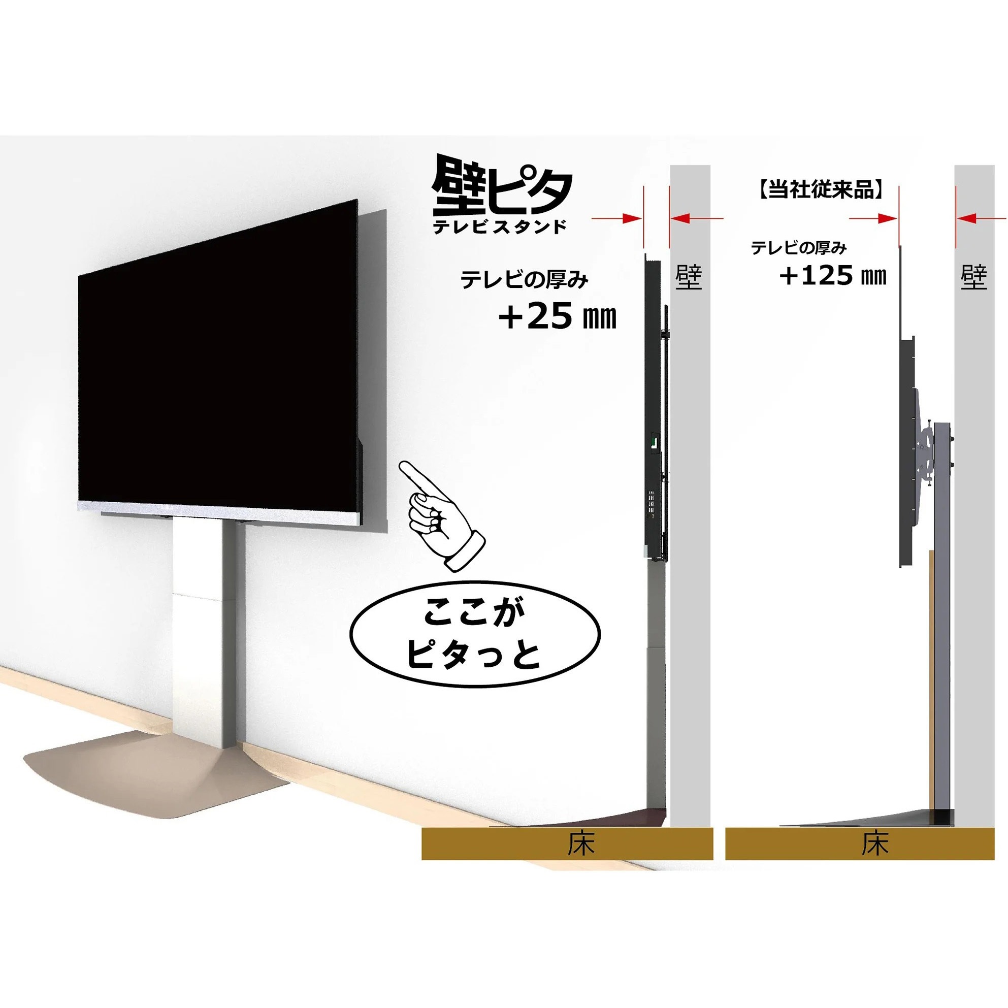 WS-F820-NW 48～77V型対応壁寄せテレビスタンド 1台 朝日木材加工