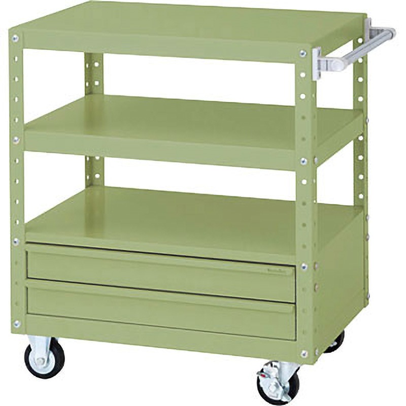 W7CU-BS-G スペシャルワゴン(W750×D500 移動式) 山金工業 引出しあり グリーン 本体幅750mm奥行500mm高さ870mm  W7CU-BS-G