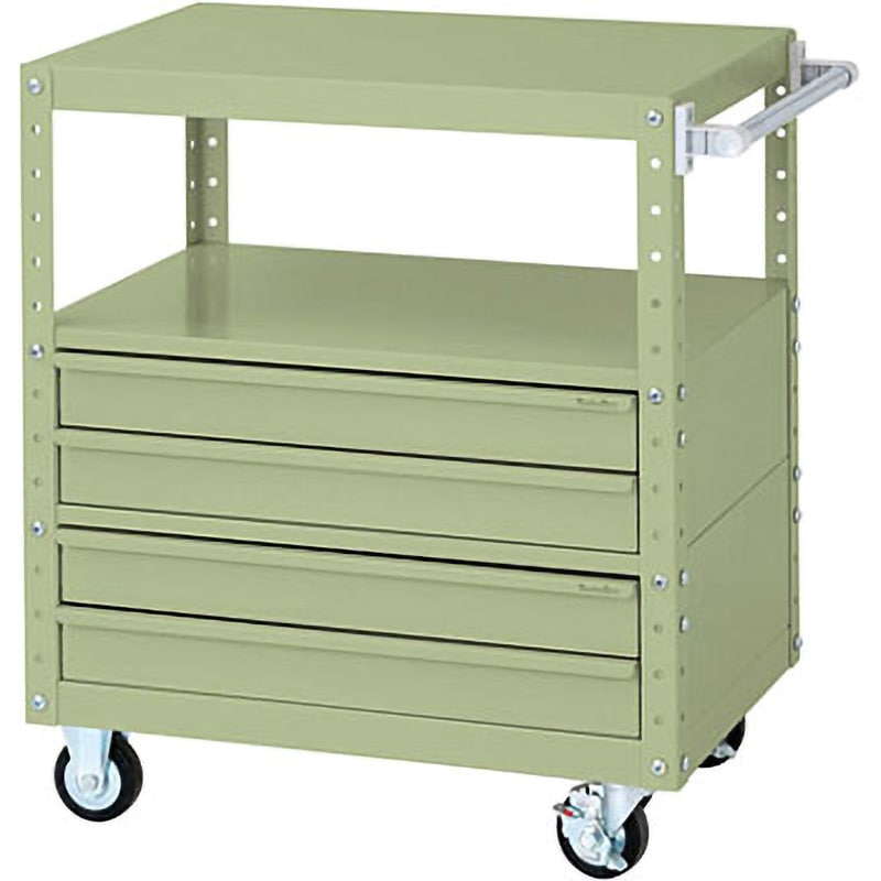 W7CU-BS2-G スペシャルワゴン(W750×D500 移動式) 山金工業 引出しあり グリーン 本体幅750mm奥行500mm高さ870mm  W7CU-BS2-G
