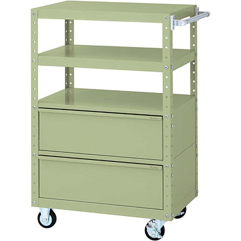 W7CUH-BD2-G スペシャルワゴン(W750×D500 H1200移動式) 山金工業 引出しあり グリーン 本体幅750mm奥行500mm高さ1170mm  W7CUH-BD2-G