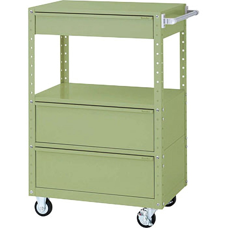 W7CUH-MBD2-G スペシャルワゴン(W750×D500 H1200移動式) 山金工業 引出しあり グリーン 本体幅750mm奥行500mm高さ1170mm  W7CUH-MBD2-G