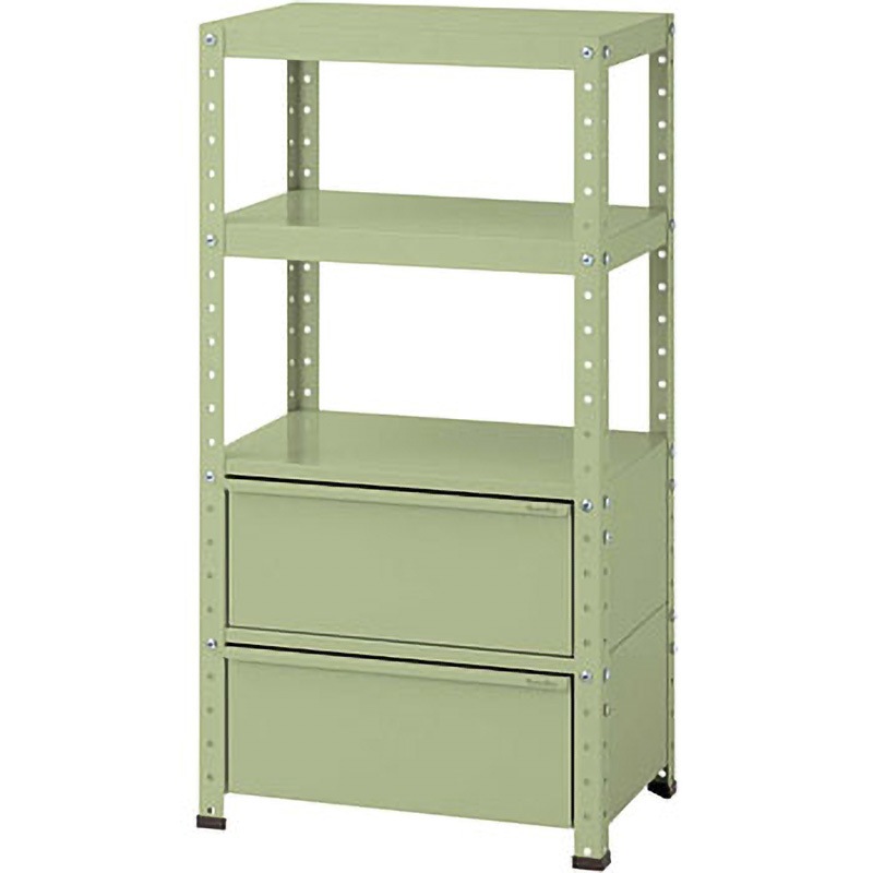 W6H-BD2-G スペシャルワゴン(W600×D400 H1200固定式) 山金工業 引出しあり グリーン   W6H-BD2-G