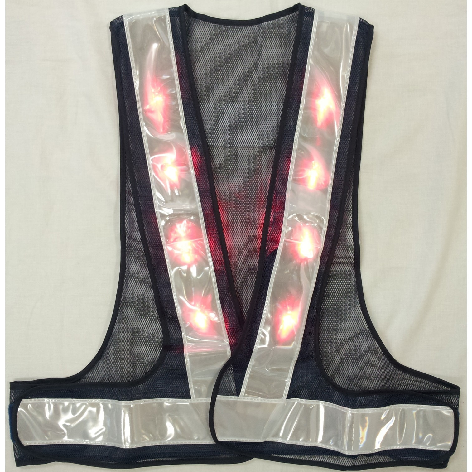 LED-BW 赤LEDベスト エース神戸 (背面)逆A型タイプ テープ地色:白 色(本体)紺 フリーサイズ