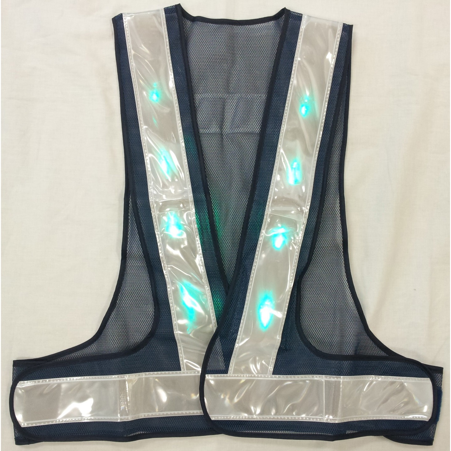 LED-BW-G 緑LEDベスト エース神戸 テープ地色:白 (背面)逆A型タイプ 色(本体)紺 フリーサイズ