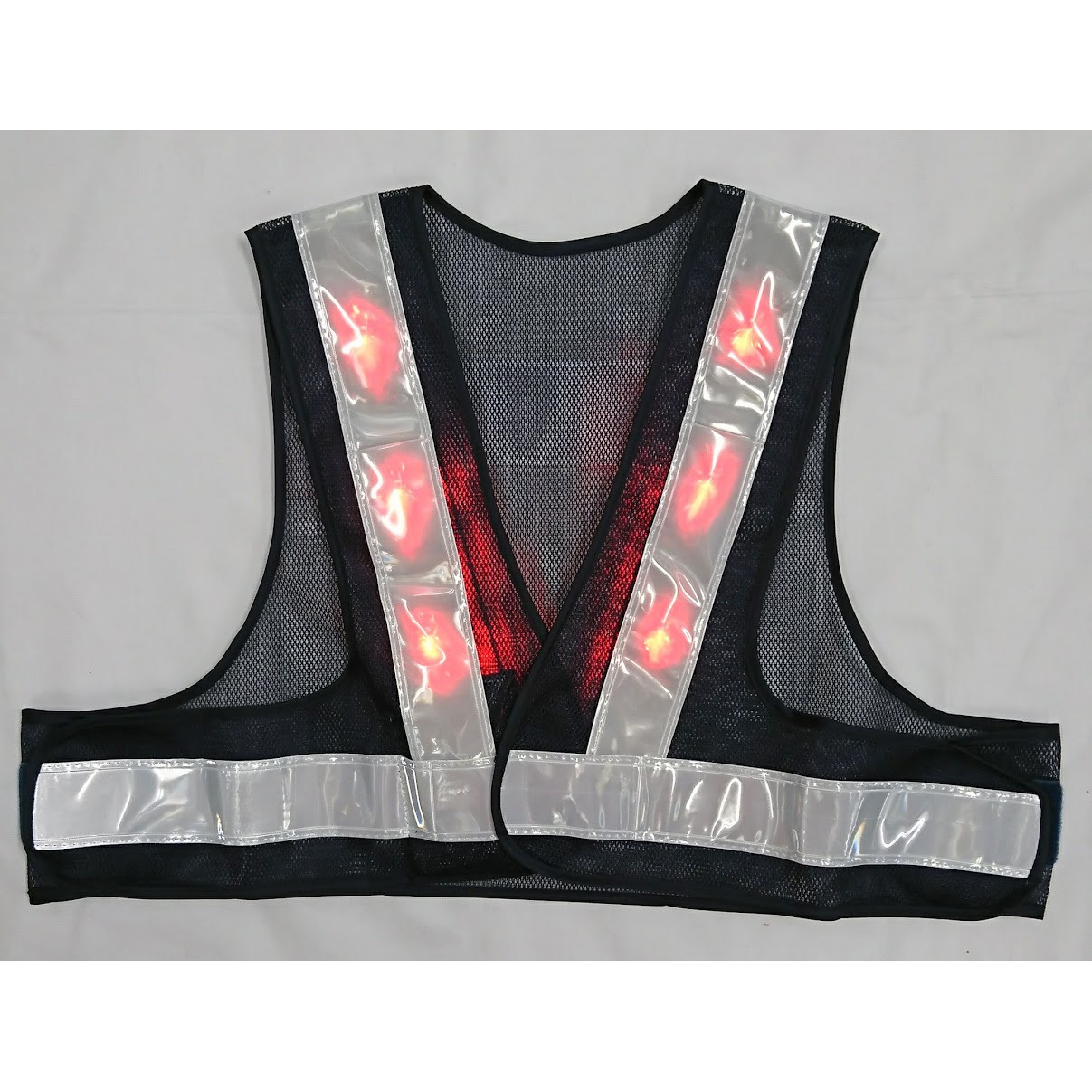 LED-BW-S 赤LEDベスト・ショート丈 エース神戸 テープ地色:白 (背面)逆A型 60mm幅シート付タイプ フリーサイズ