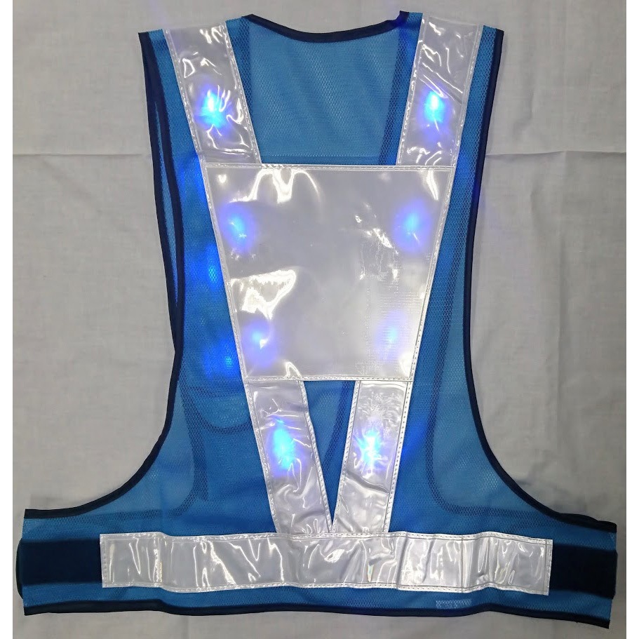 LED-LBW-B(T) 青LEDベスト台形シート付 エース神戸 テープ地色:白 (背面)逆A型タイプ フリーサイズ