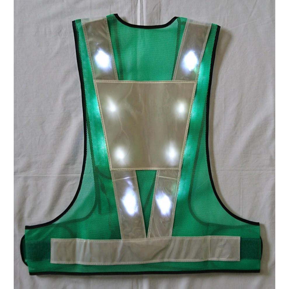 LED-GW-W(T) 白LEDベスト台形シート付 エース神戸 (背面)逆A型タイプ 色(本体)緑 フリーサイズ