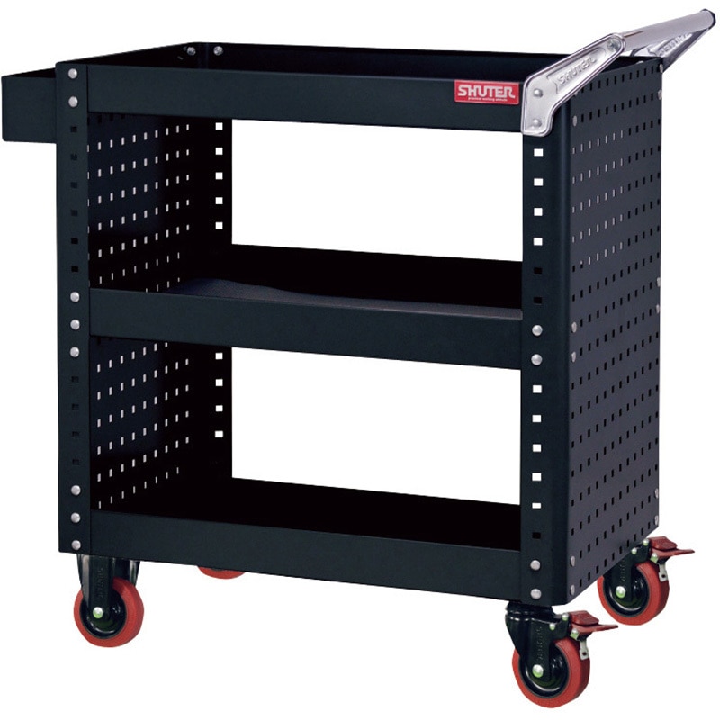 CT-H-BK 重量カート(3段・パンチングパネルタイプ) SHUTER ブラック色 高さ880mm間口873mm奥行500mm  CT-H-BK