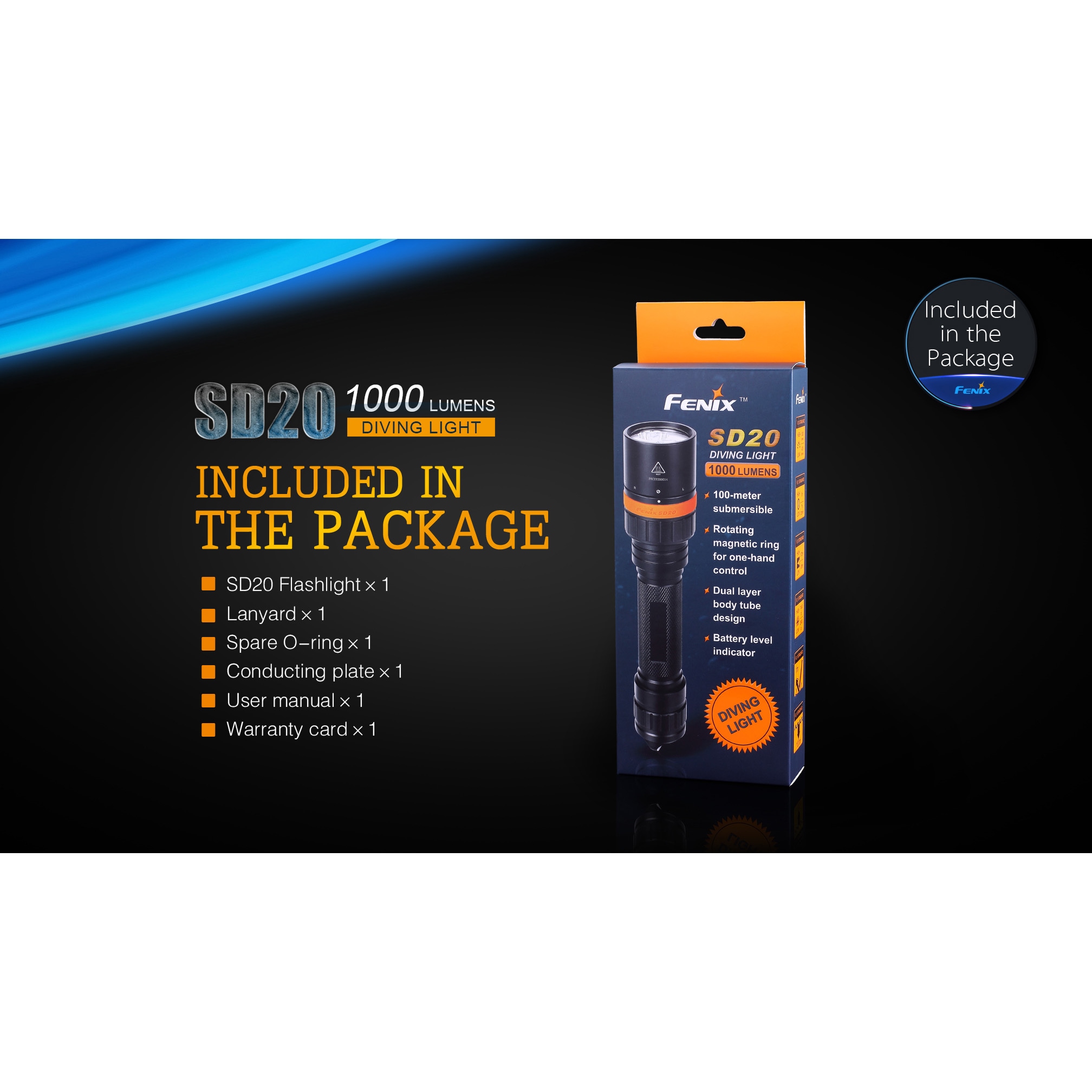 SD20 防水LEDライト FENIX(フェニックス) 黒色 保護等級IP68 1000Lm