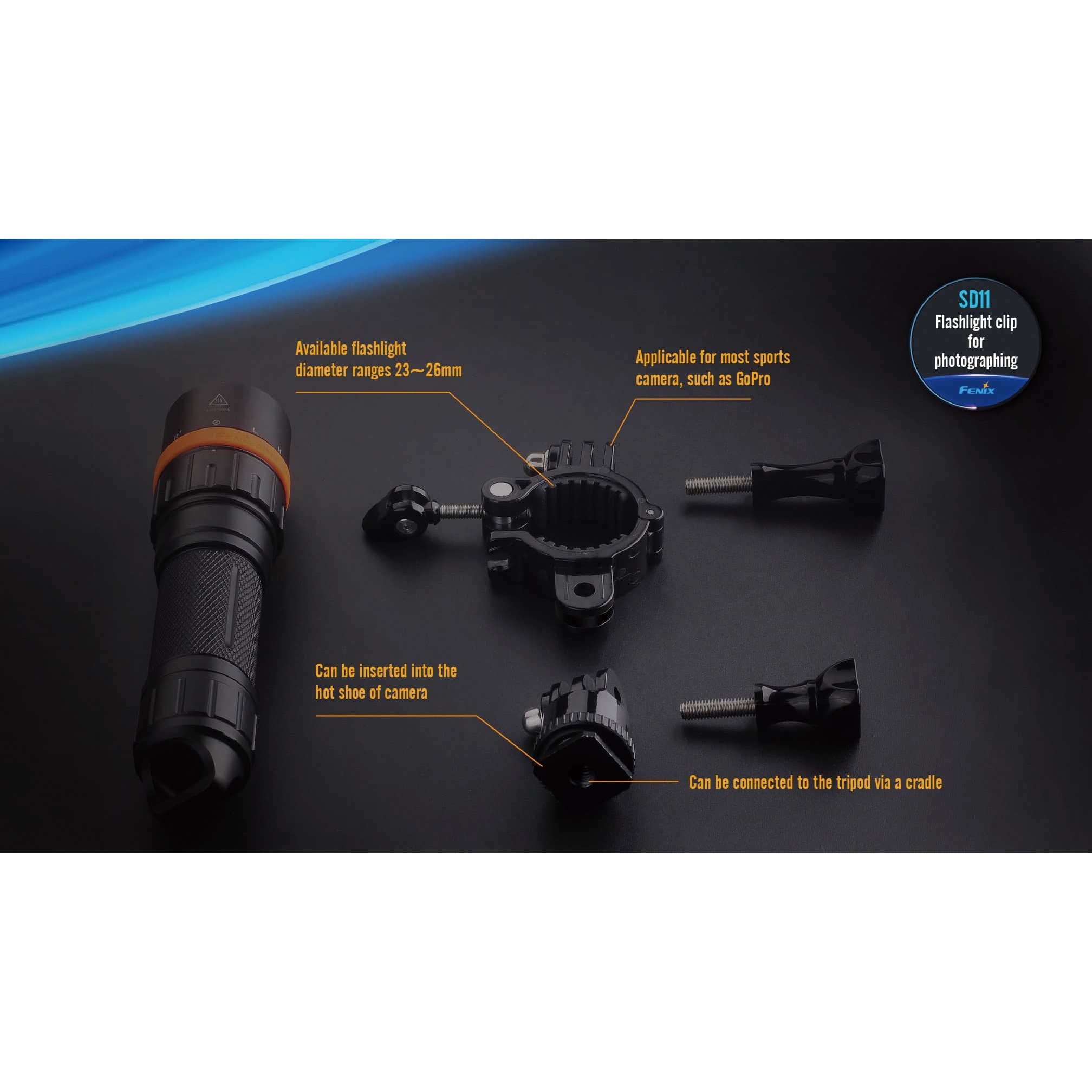 SD11 防水LEDライト FENIX(フェニックス) 黒色 保護等級IP68 1000Lm