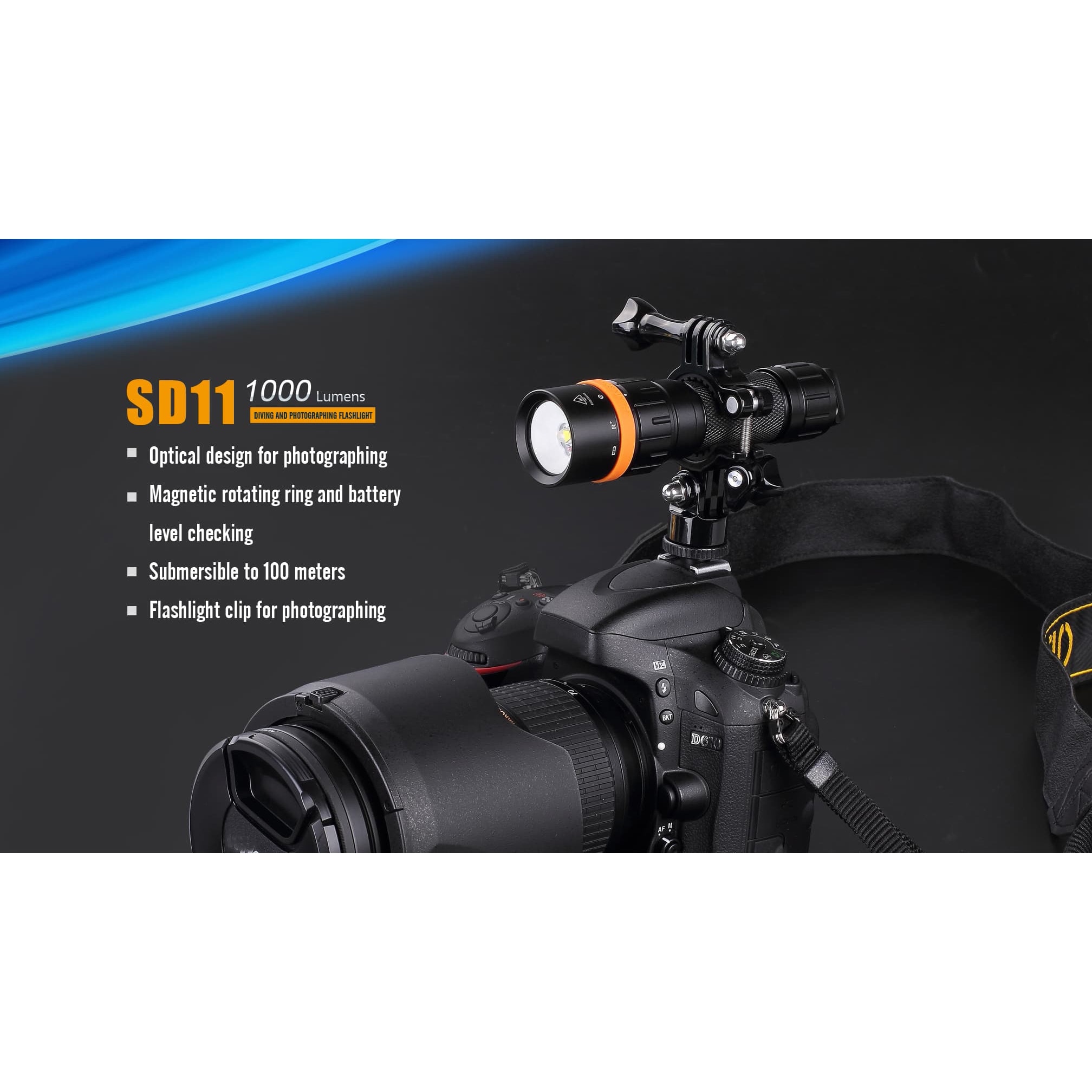 SD11 防水LEDライト FENIX(フェニックス) 黒色 保護等級IP68 1000Lm