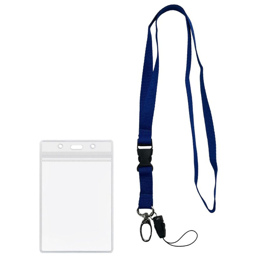 TR-STP025-BL 平紐ネックストラップ 名刺・IDカード用ケース