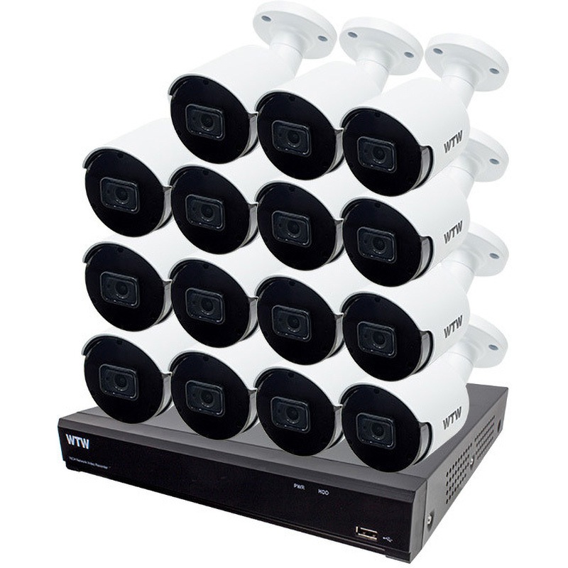 WTW-PRP9020EASD6(15台)+WTW-NV4116EP6-2TB セット品 最高級 4K 800万画素POE 16ch 防犯カメラ用NVR 2TB搭載 と 屋外対応赤外線監視カメラ セット 塚本無線 保証期間1年