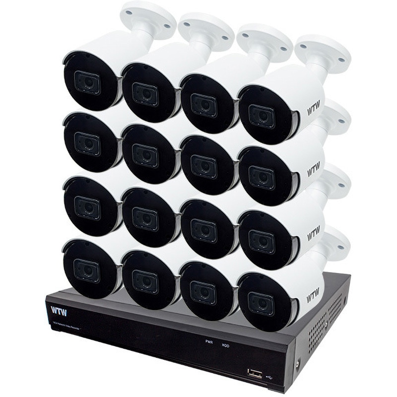 WTW-PRP9020EASD6(16台)+WTW-NV4116EP6-2TB セット品 最高級 4K 800万画素POE 16ch 防犯カメラ用NVR 2TB搭載 と 屋外対応赤外線監視カメラ セット 塚本無線 保証期間1年