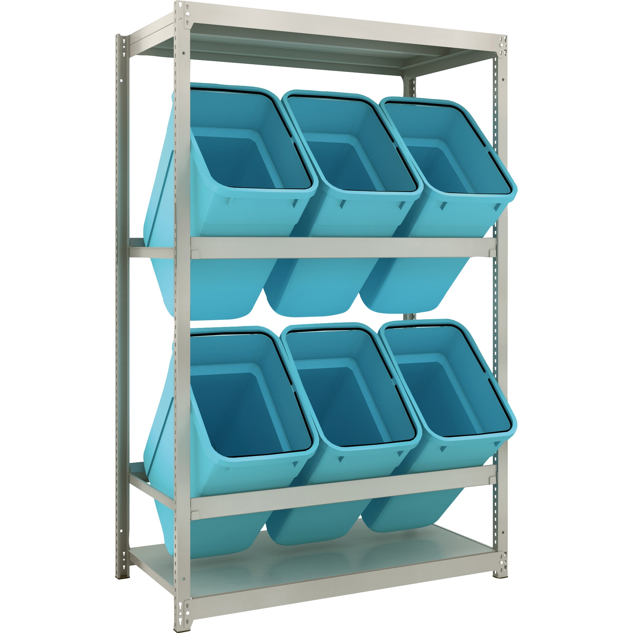 M1.5-6462D2 スチールラック ゴミ箱ラック M1．5型 H1800XW1160XD595 2段 RBK-70 6個付 TRUSCO ネオグレー色 単体型タイプ 均等積載量150kg/段 奥行604mm高さ1806mm