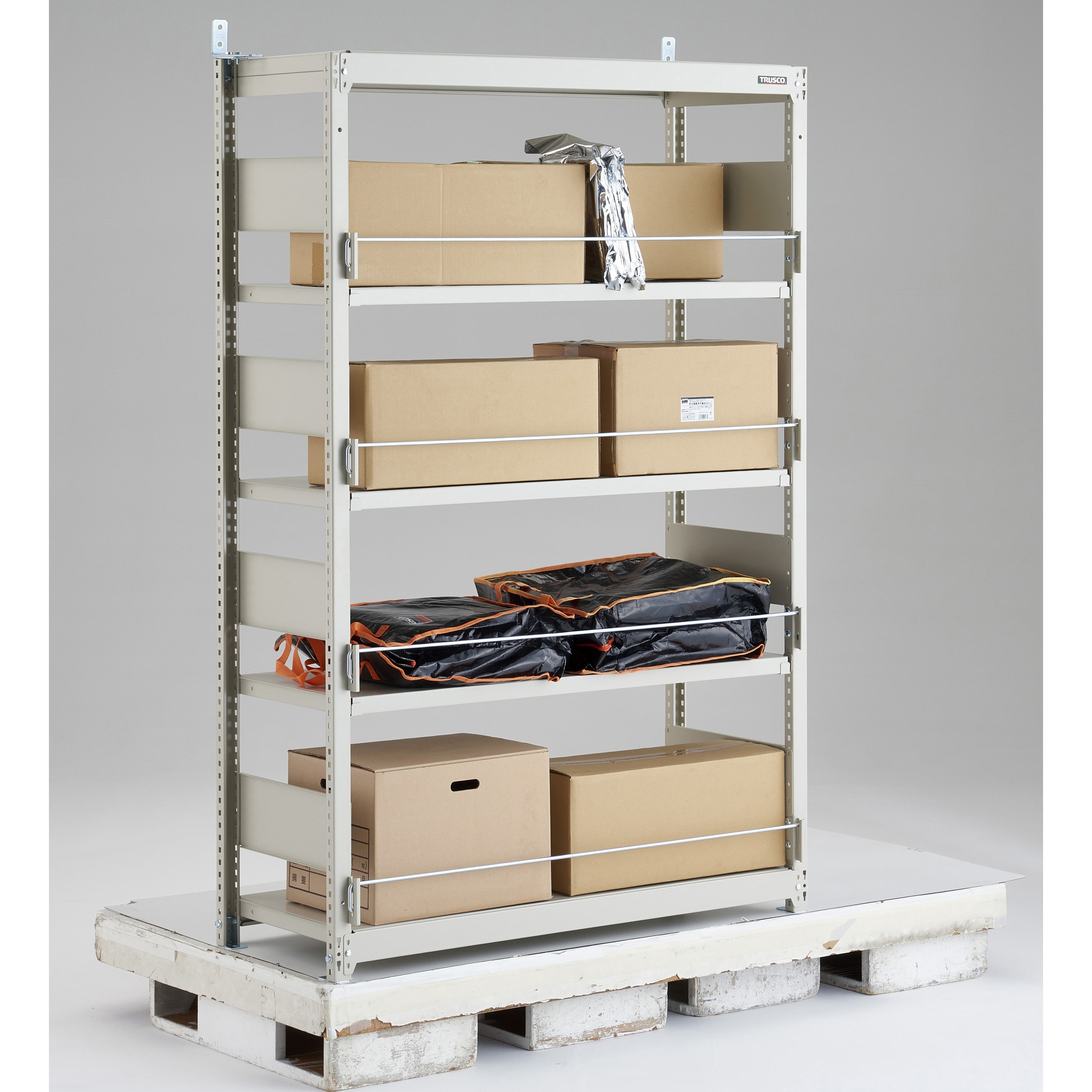 ■TRUSCO スチールラック M1.5型 W1460×D445×H1200 4段 連結 ネオグレー M1.54544B(NG)(5084792)[送料別途見積り][法人・事業所限定] ＴＲＵＳＣＯ 災害備蓄ラック スチールラック Ｍ１．５型 Ｗ１４６０