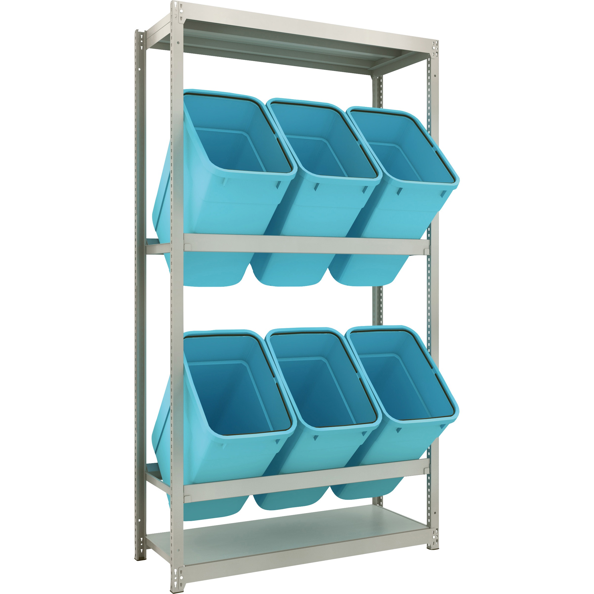 M1.5-7442D2 スチールラック ゴミ箱ラック M1．5型 H2100XW1160XD445 2段 RBK-70 6個付 TRUSCO ネオグレー色 均等積載量150kg/段 間口1203mm奥行454mm高さ2106mm