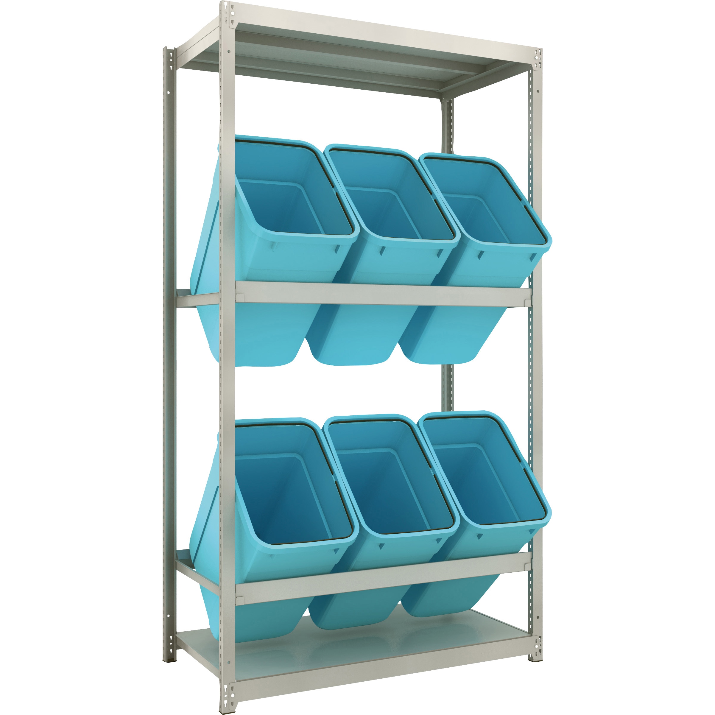 M1.5-7462D2 スチールラック ゴミ箱ラック M1．5型 H2100XW1160XD595 2段 RBK-70 6個付 TRUSCO ネオグレー色 均等積載量150kg/段 間口1203mm奥行604mm高さ2106mm