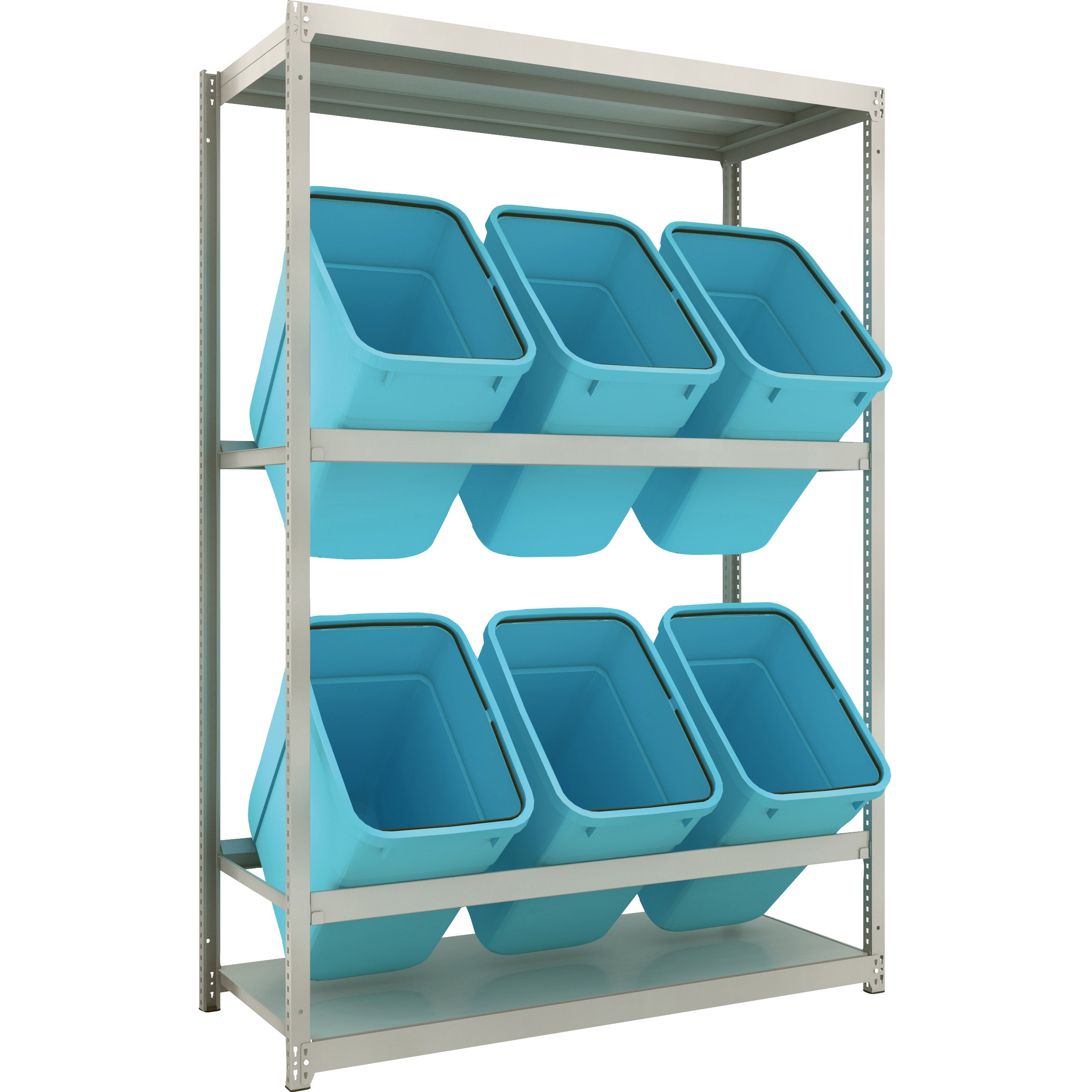 M1.5-7562D2 スチールラック ゴミ箱ラック M1．5型 H2100XW1460XD595 2段 RBK-90 6個付 TRUSCO ネオグレー色 均等積載量150kg/段 間口1503mm奥行604mm高さ2106mm