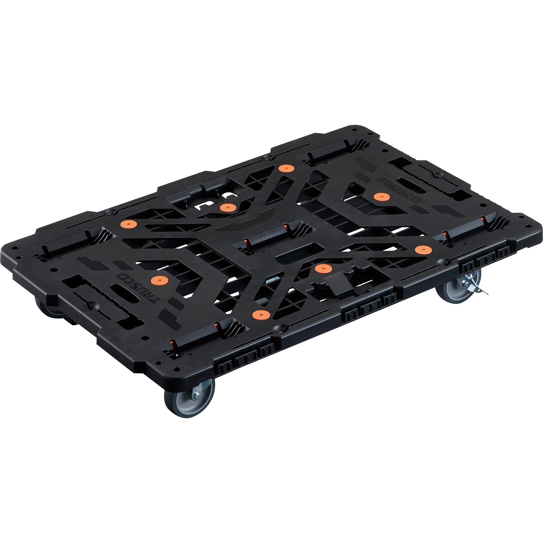 BT900J5S2-E100 連結式樹脂製平台車 ビートル 900X600 自在5輪 内2輪ストッパー付 TRUSCO 樹脂(PP)再生材100%製 ブラック色 ブレーキあり 9,105円