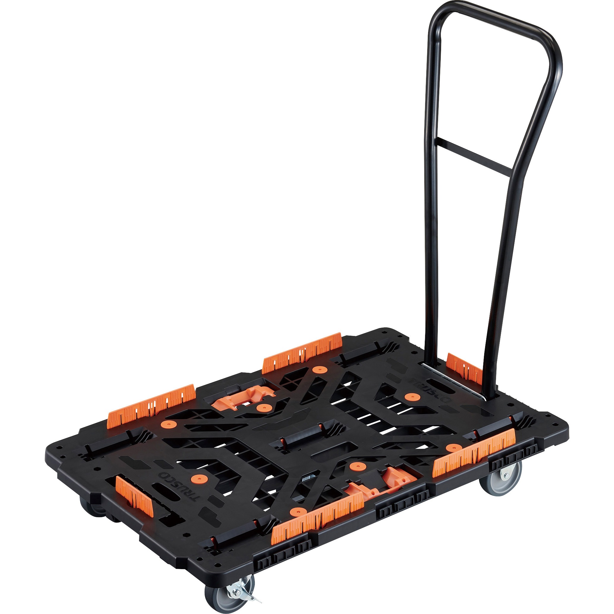 BT900KJ3S2H-E100T 連結式樹脂製平台車 ビートル 900X600 自在3輪 内2輪ストッパー付 脱着式ハンドル付 柵 とめたろう付 TRUSCO 1台 BT900KJ3S2H-E100T