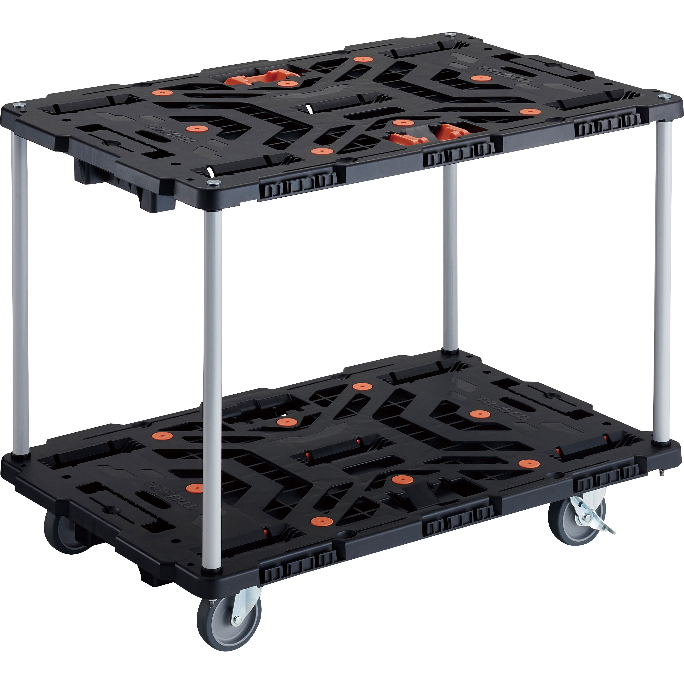 BT920J5S2-E100T 連結式樹脂製2段台車 ビートル 900X600 自在5輪 内2輪ストッパー付 とめたろう付 ハンドルなし 1台 TRUSCO 【通販モノタロウ】