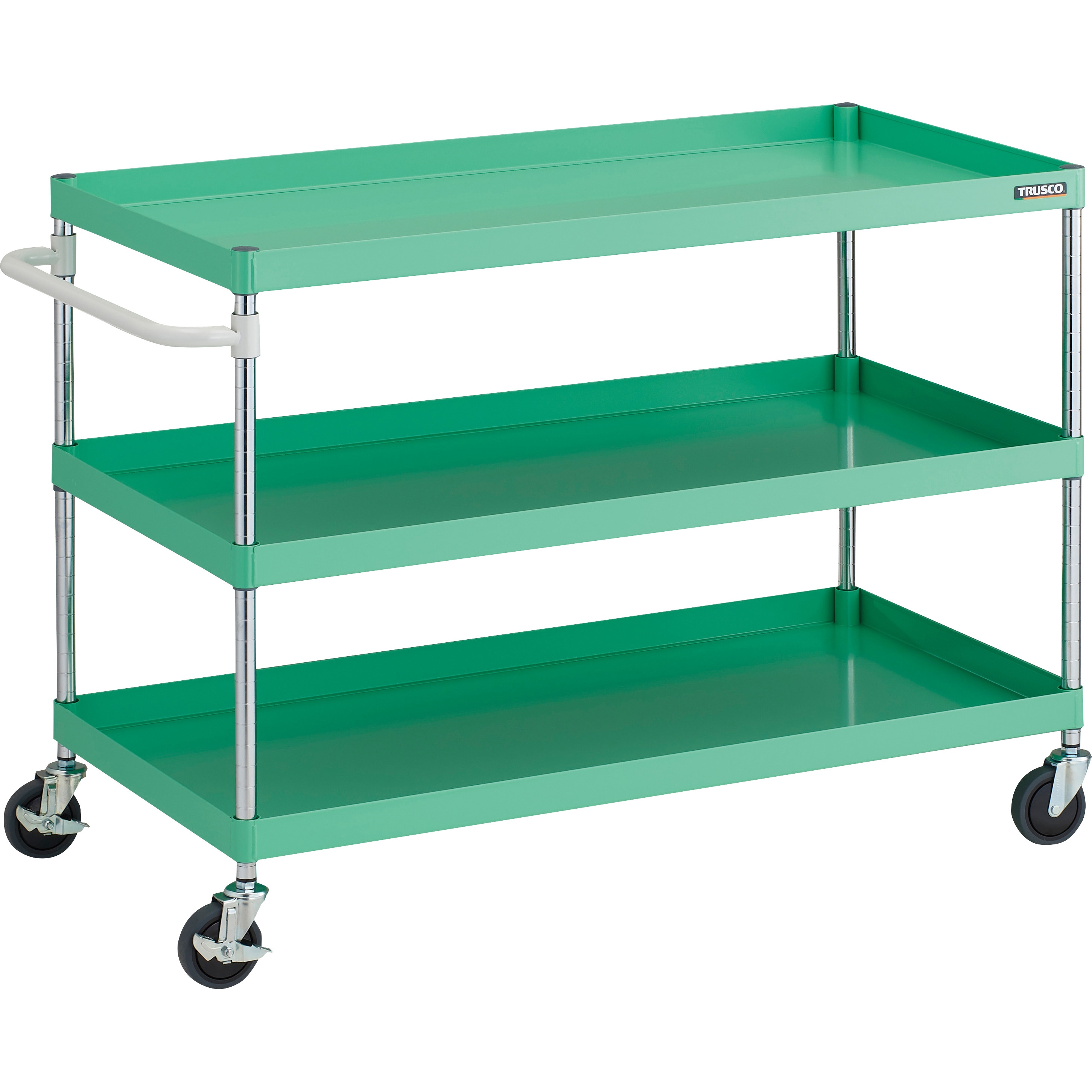 PEW-9123A-YG ツールワゴン フェニックスワゴン 抗ウィルスハンドル 省音 1200X600XH880 3段 TRUSCO ヤンググリーン色   PEW-9123A-YG