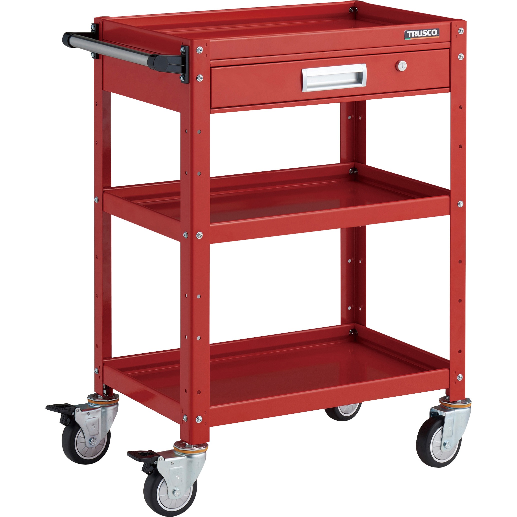 BDW-963VU-RR ツールワゴン バーディワゴン 600X400 引出付 ウレタン車輪 TRUSCO 3段 レッド色   BDW-963VU-RR