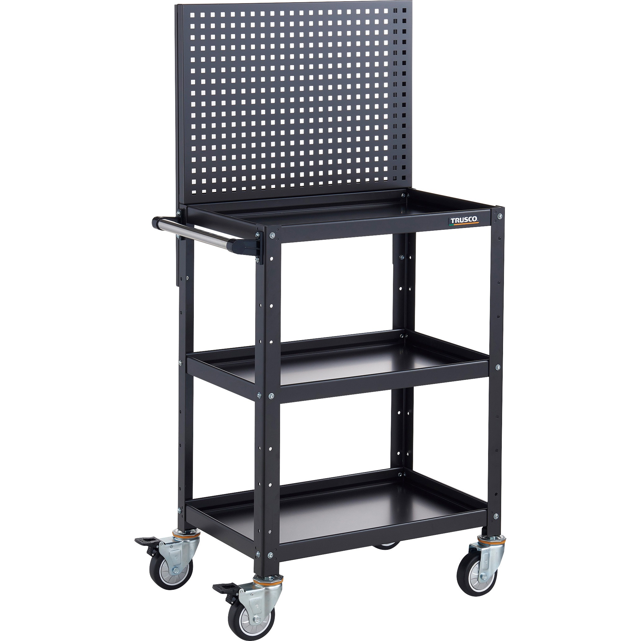 BDW-P963U-BKBK ツールワゴン バーディワゴン 上部パンチングパネル付 600X400X1330 TRUSCO 3段 ブラック色   BDW-P963U-BKBK