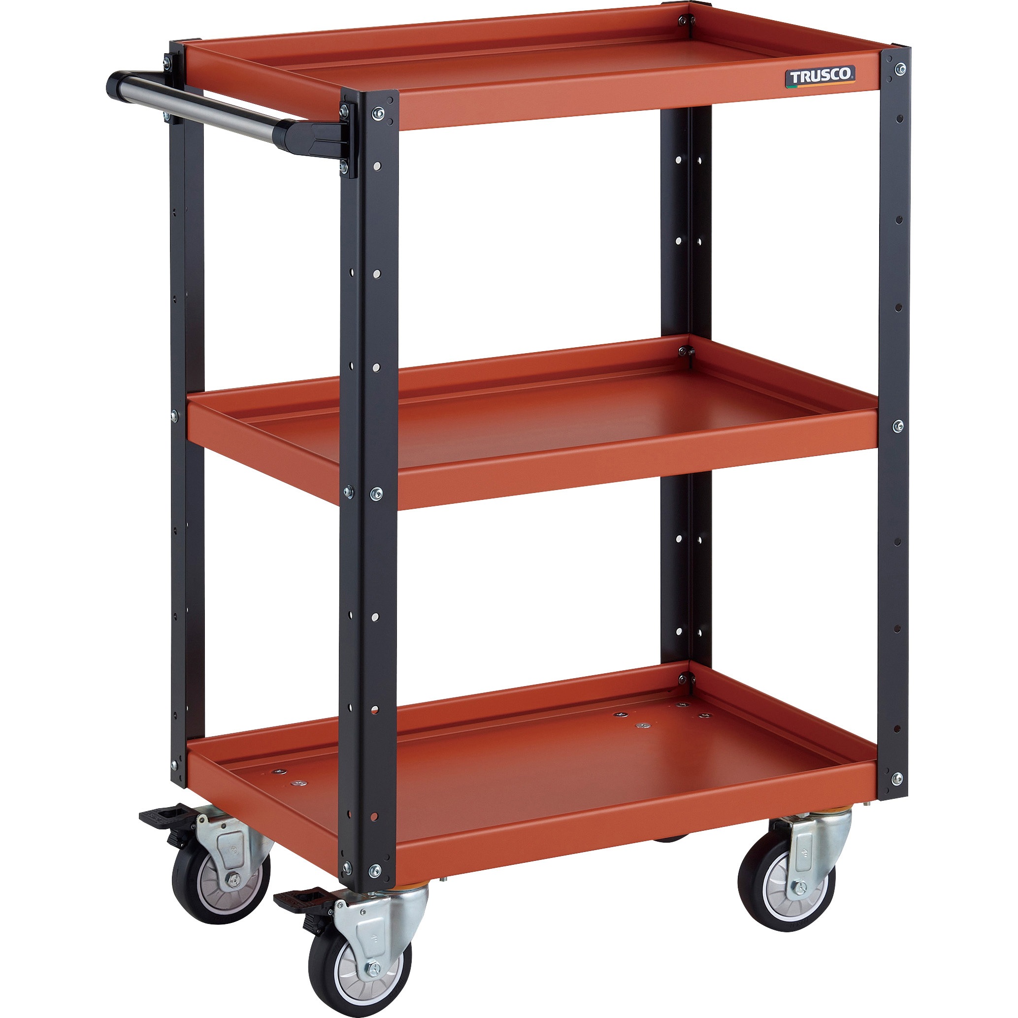 EGW-963UJ-ORBK ツールワゴン イーグルワゴン 600X400XH880 4輪自在 ウレタン車輪 TRUSCO 3段 オレンジ/ブラック色   EGW-963UJ-ORBK