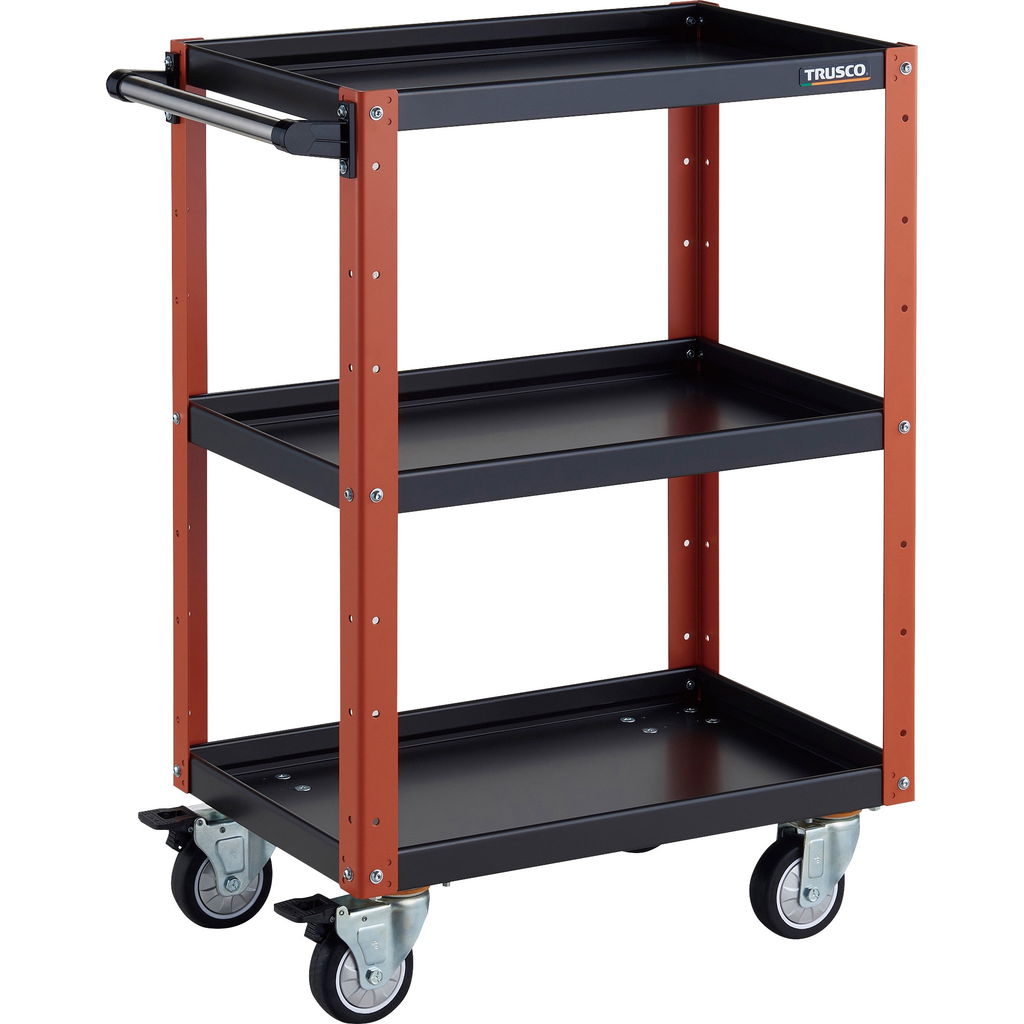 EGW-963UJ-BKOR ツールワゴン イーグルワゴン 600X400XH880 4輪自在 ウレタン車輪 TRUSCO 3段 ブラック/オレンジ色   EGW-963UJ-BKOR
