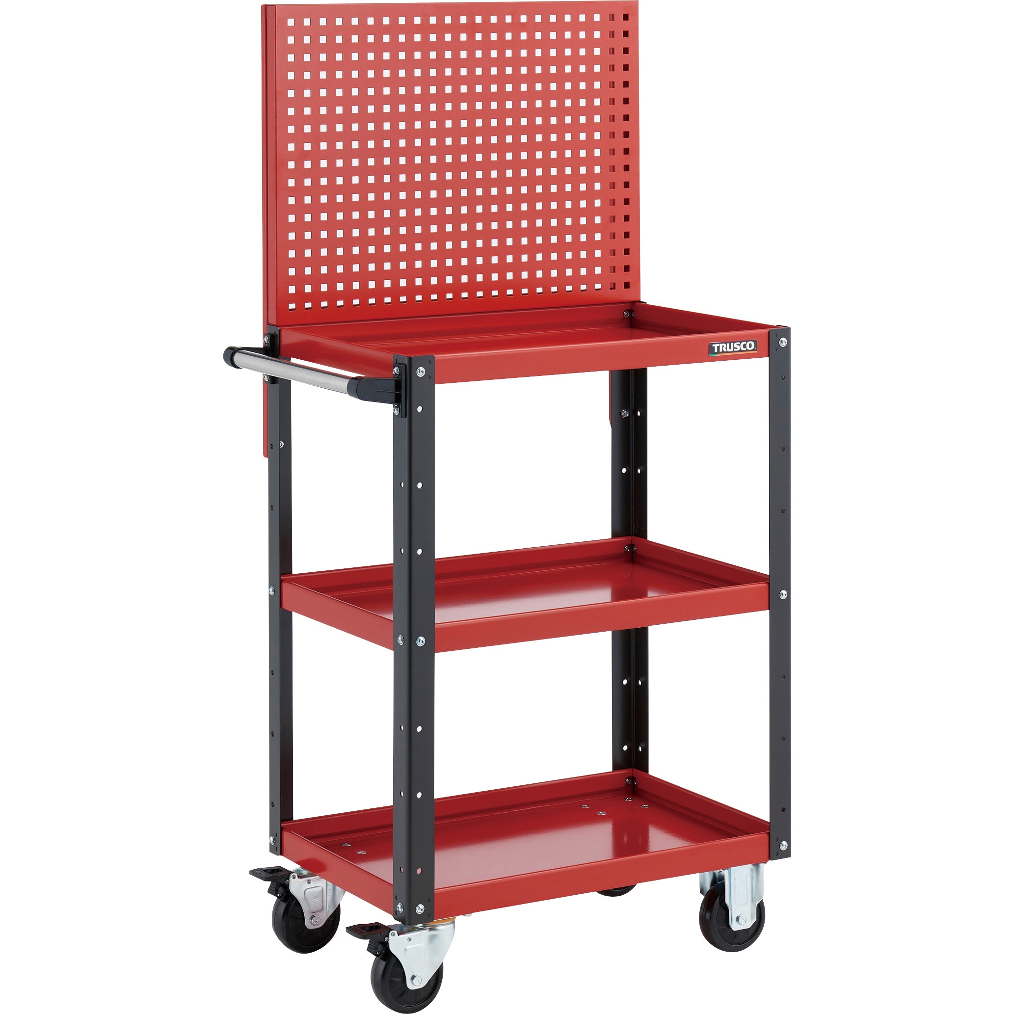EGW-P963-RBK ツールワゴン イーグルワゴン 上部パンチングパネル付 600X400X1330 TRUSCO 3段 レッド/ブラック色   EGW-P963-RBK