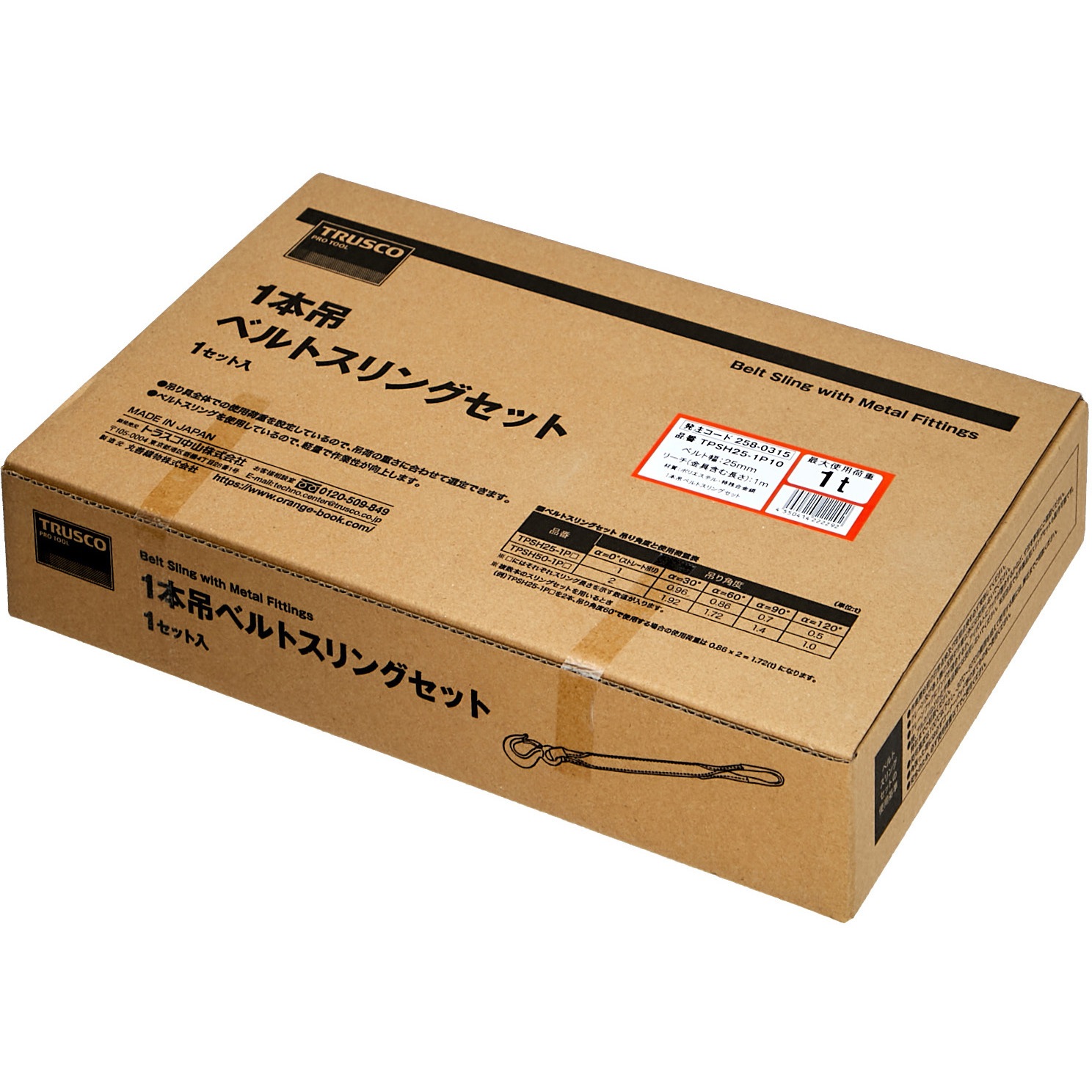 TPSH25-1P10 フック付きベルトスリング(1本吊り) TRUSCO 全長1m TPSH25