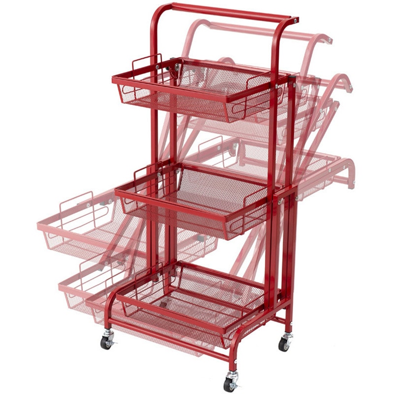 レトロポップ！ハート模様の3段キャスターラック 赤 レトロポップ