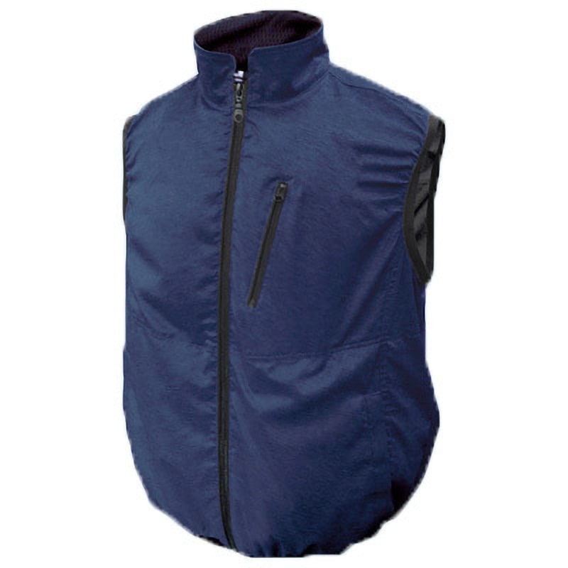 MESH-BR-1203 裏チタン加工 胸スイッチ式 空調ベスト 12V強力風量タイプ ブレイン フルセットタイプ 杢ネイビー色 混率(%):ポリエステル30・ナイロン70  MESH-BR-1203