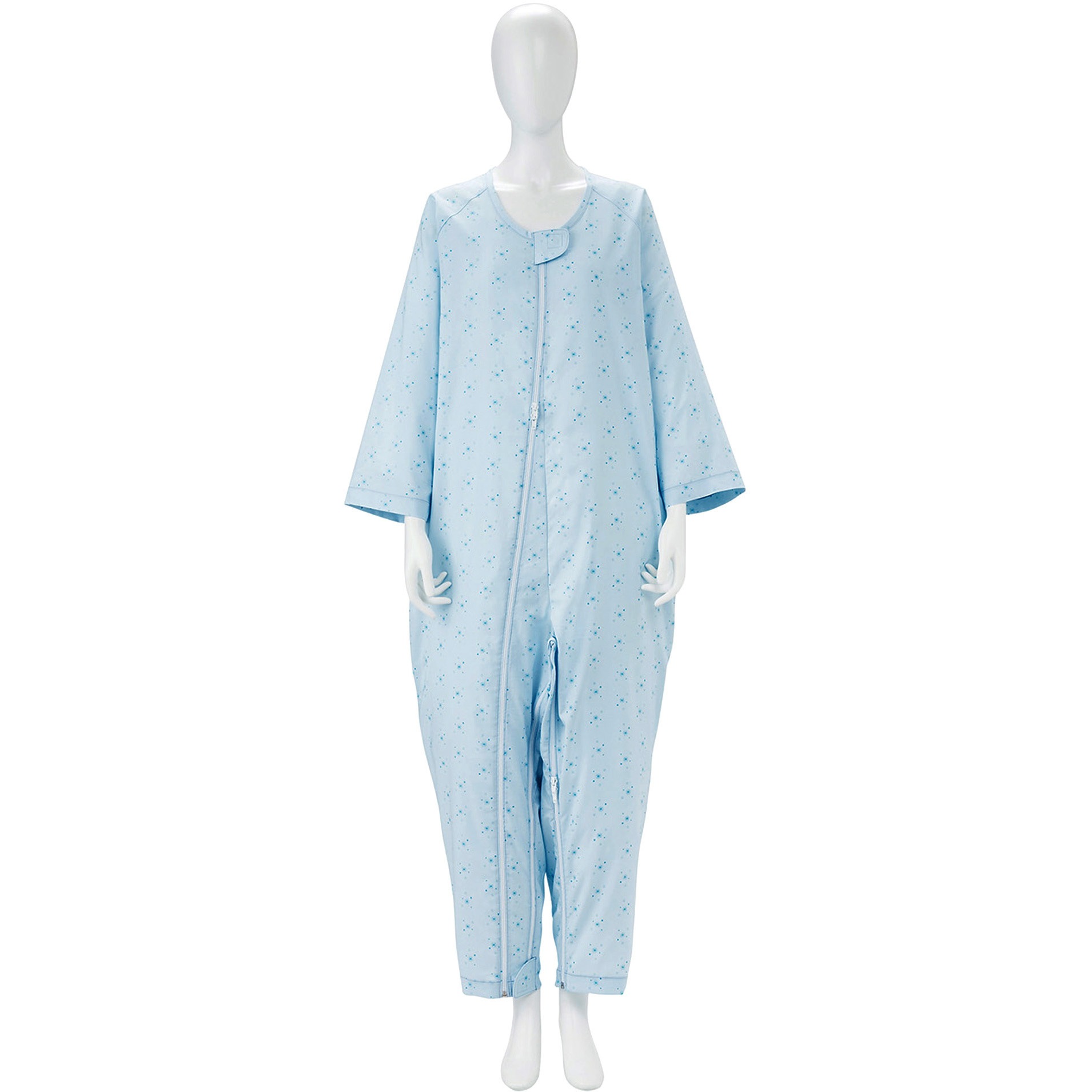 106382 ソフトケアねまき両開きファスナー スリーシーズン 竹虎 男女兼用 ブルー色 サイズS