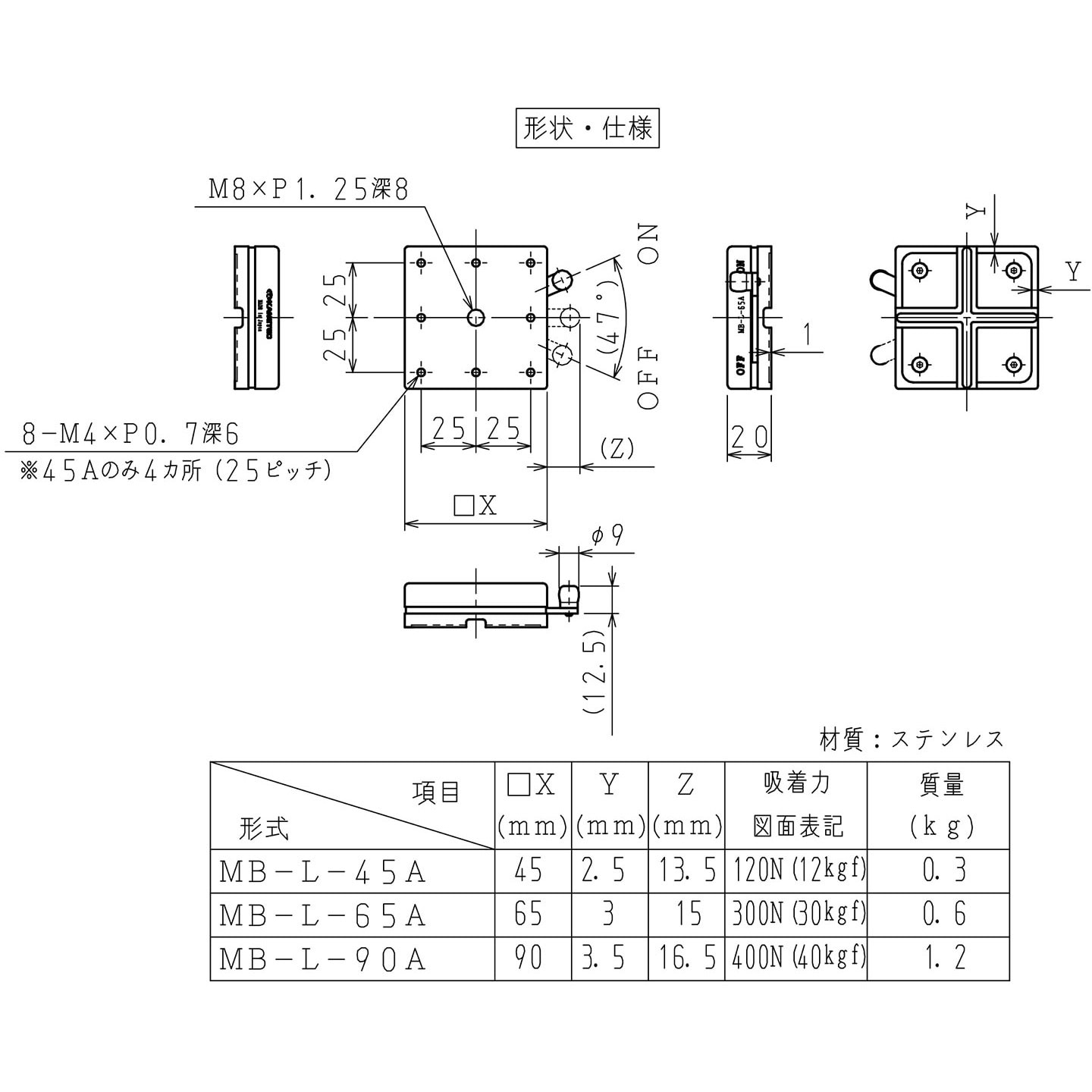 MB-L-90A 薄型永磁ホルダ台 カネテック 吸着力400N MB-L-90A - 【通販モノタロウ】