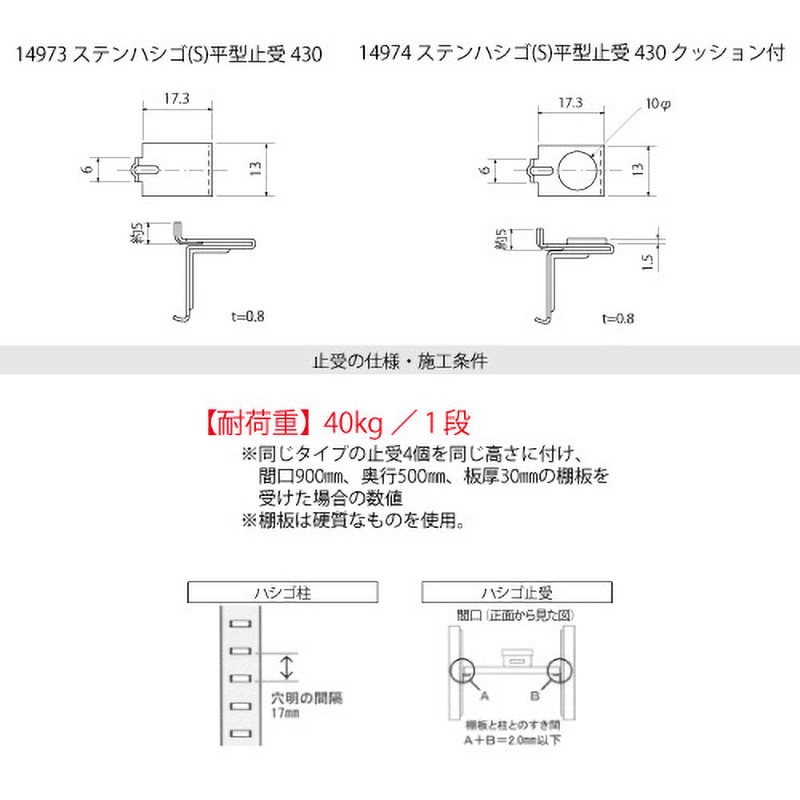 14974 ステン ハシゴ(S)平型止受 430 クッション付 スリーナイン島野