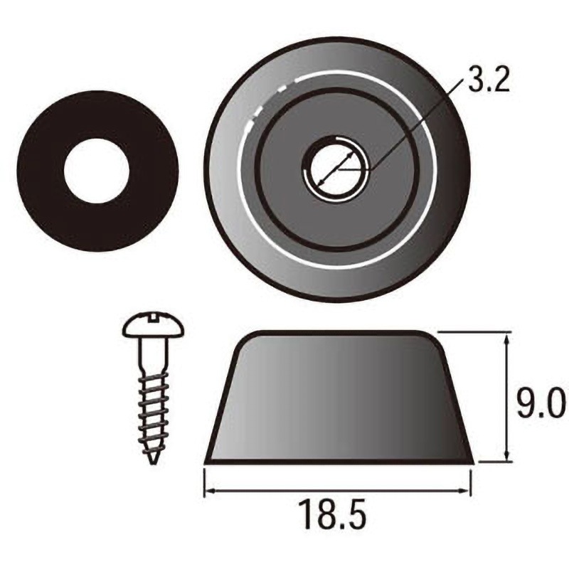 6321 額縁用裏ゴム 福井金属工芸 黒色 1箱(500個) 【通販モノタロウ】