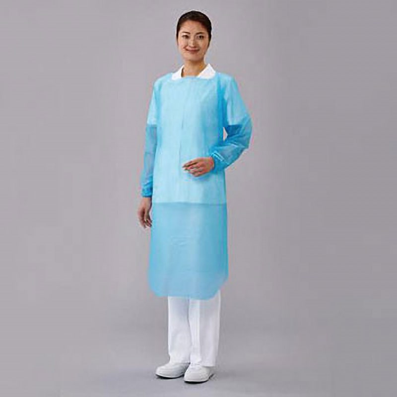 エプロン(超撥水)袖着き ５０枚入り ナビロールエプロン(袖付き) ブルー 50枚入 ナビス(アズワン) 袖口ゴム