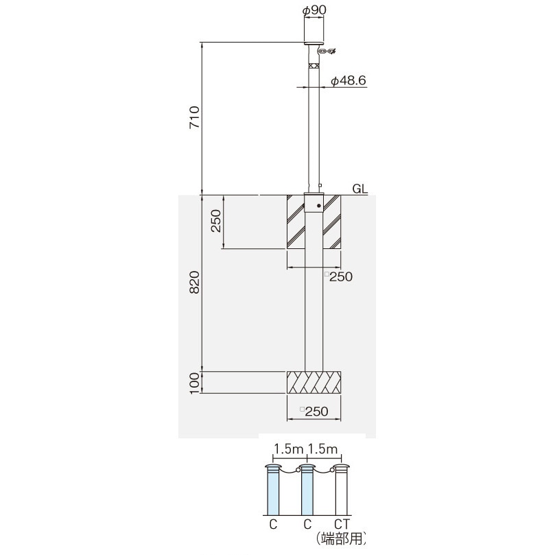 KS-22C バリカー上下式(スタンダードタイプ) 帝金 支柱/ステンレス製