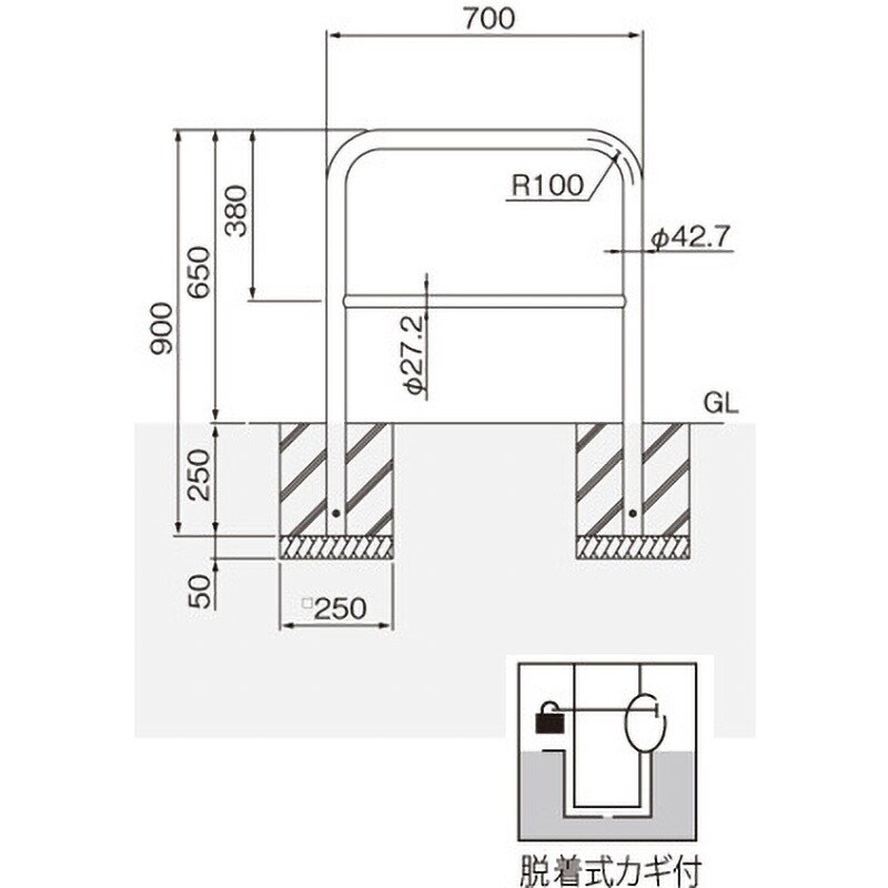 S80-PK3 横型スタンダード(ステンレスタイプ) 帝金 脱着式カギ付