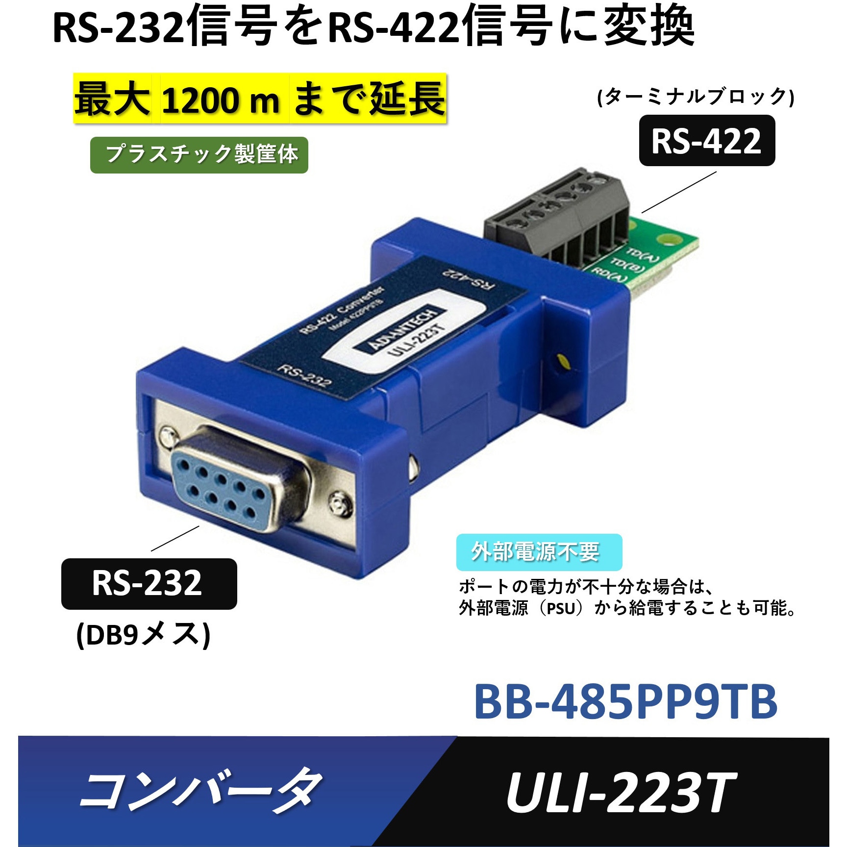 BB-422PP9TB コンバータ(RS-232信号をRS-422/485信号/TTL/カレント